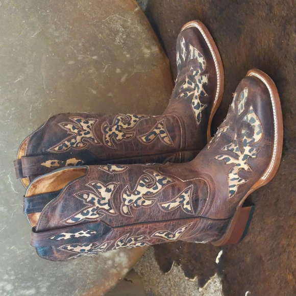 JOHNNY RINGO E1464 distressed brown leather with cheetah cowgirl boots  sz 7.5B - Picture 9 of 16